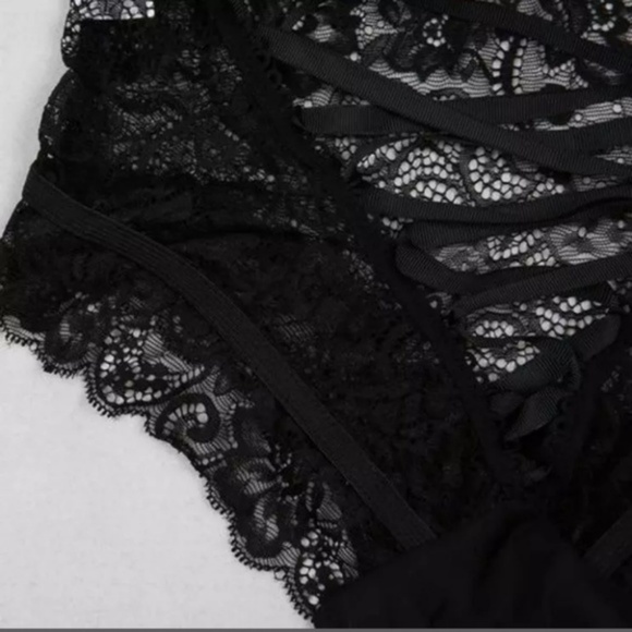 High Waist Black Lace Lace Up Cheeky Shortie Panty - Picture 4 of 8